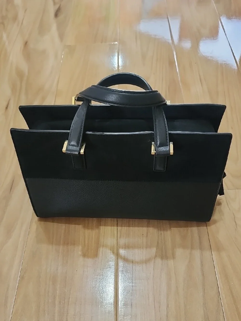 Tory Burch Black Leather Top-Handle Satchel with Gold Hardware